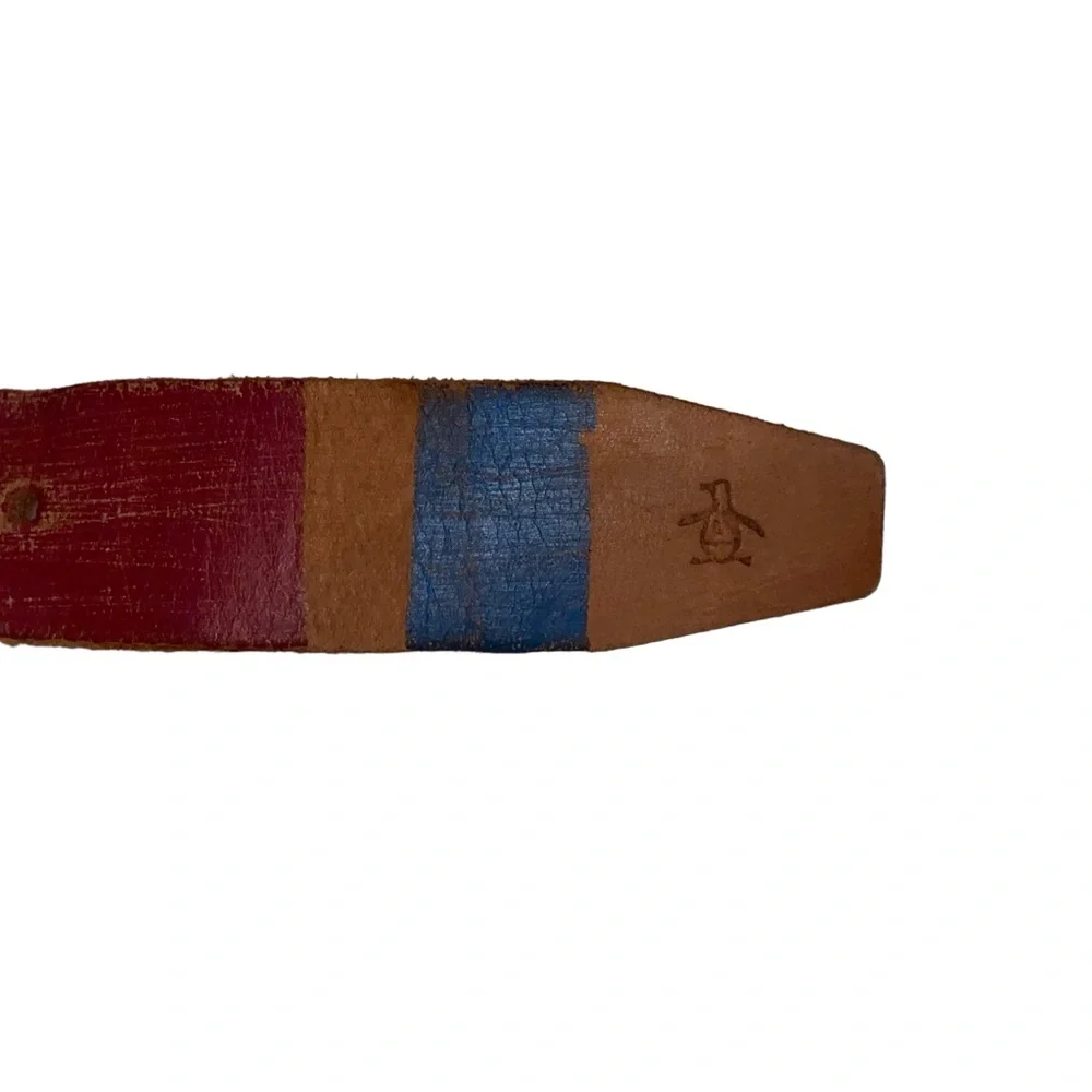 Genuine Leather Belt Made in India Multicolor Striped Silvertone Buckle 34-37”